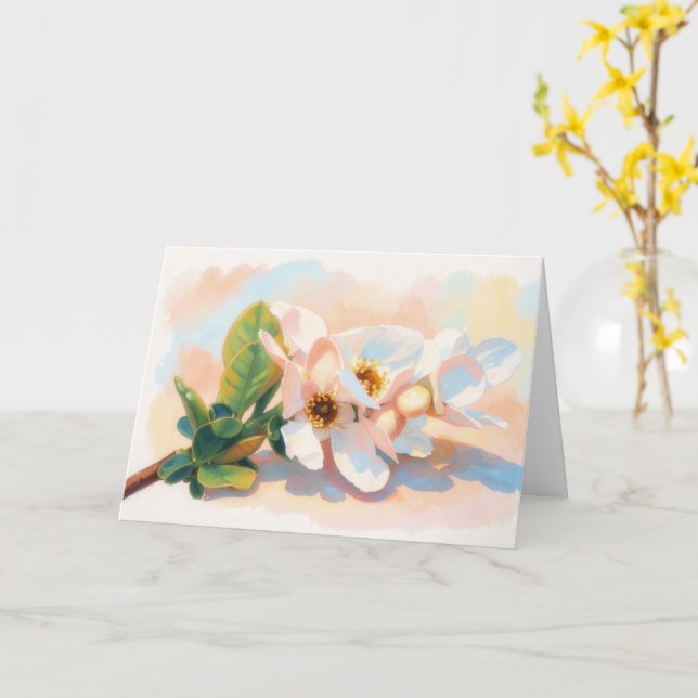 Pear Blossom Flowers Pastel Art Note Card (Yellow Flower)