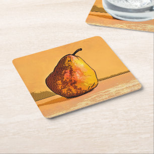 Pear Engraving Art Square Paper Coaster