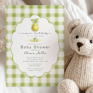 Pear-fect Baby Shower Green Gingham Invite