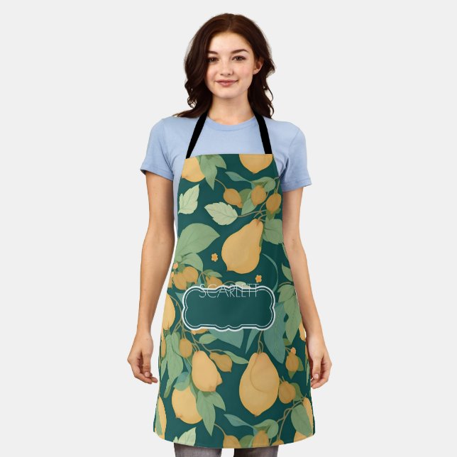 Pear Floral Colourful Personalised Pattern Apron (Worn)