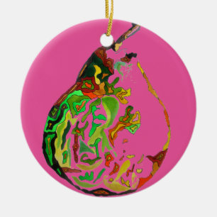 Pear fruit pop art watercolour illustration ceramic tree decoration