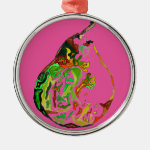 Pear fruit pop art watercolour illustration metal tree decoration
