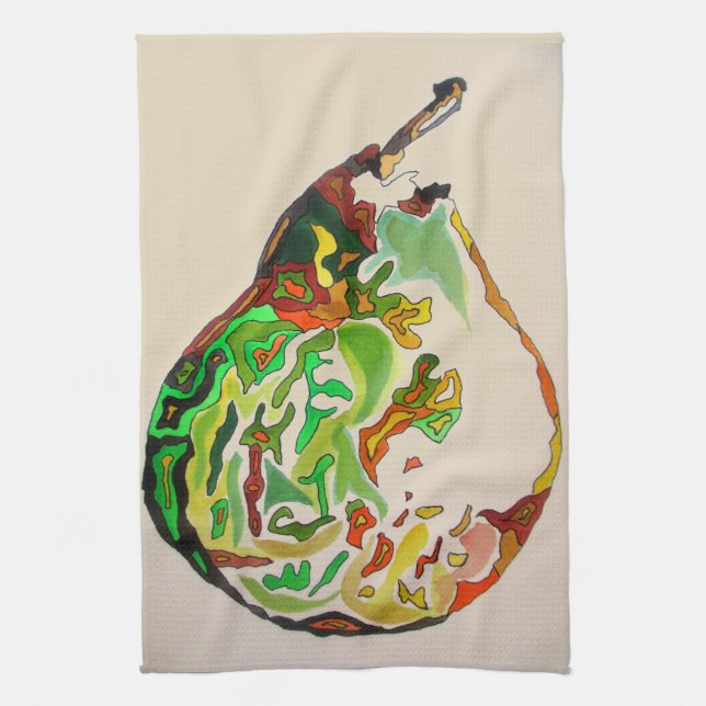 Pear fruit watercolour illustration tea towel (Vertical)