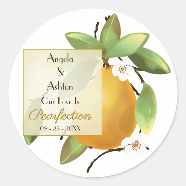 Pear Fruit Wedding  Classic Round Sticker (Front)