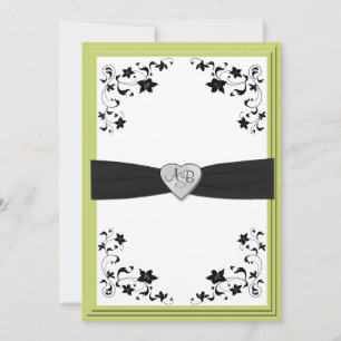 Pear Green and Black Monogrammed Invitation
