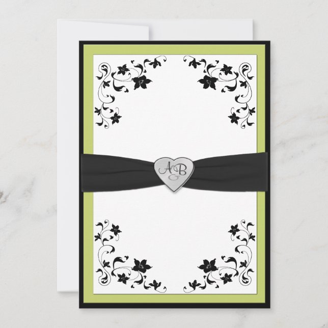 Pear Green and Black Monogrammed Invitation (Front)