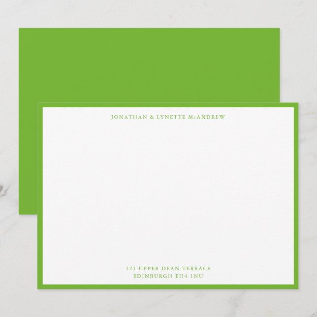 Pear Green Classic Border Flat Note Card (Front/Back)