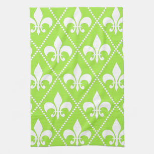 Pear Green Fleur de Lis Tea Towel
