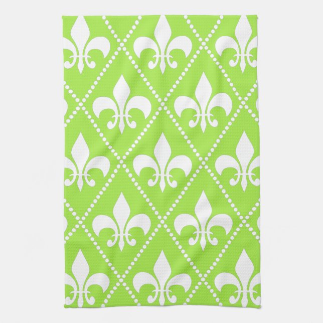 Pear Green Fleur de Lis Tea Towel (Vertical)