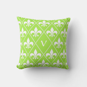Pear Green Fleur de Lis with monogram initial Cushion