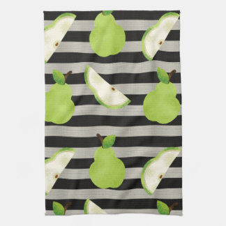 Pear Modern Black & White Stripes Tea Towel