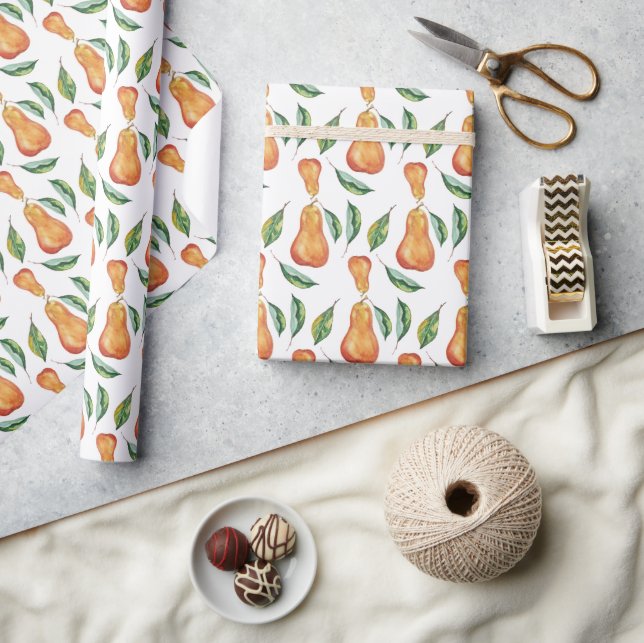Pear Pattern Wtercolor Art Hand-painted Wrapping Paper (Crafts)