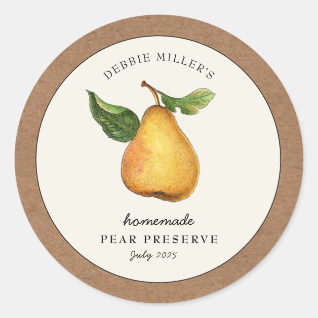 Pear Preserve with Kraft paper border Food Label (Front)