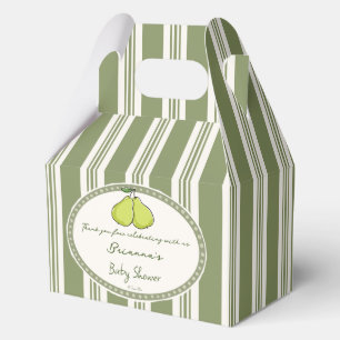 Pear sage green retro stripes baby shower custom favour box