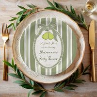 Pear sage green retro stripes baby shower custom