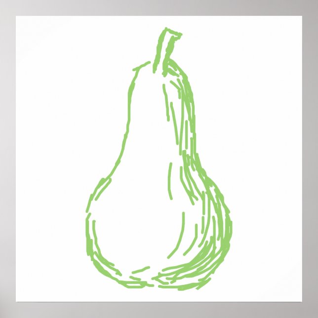 Pear Sketch. Line illustration in green. Poster (Front)