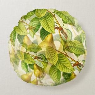 Pear Tree Branches & Pears Pattern Round Cushion