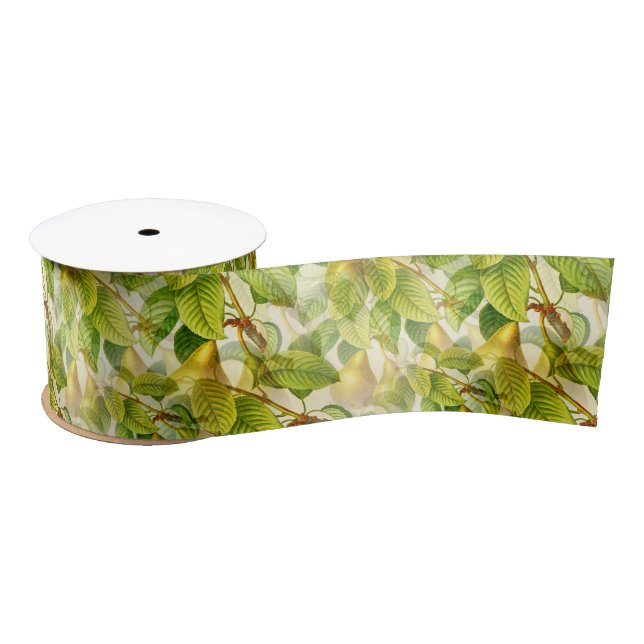 Pear Tree Branches & Pears Pattern Satin Ribbon (Spool)