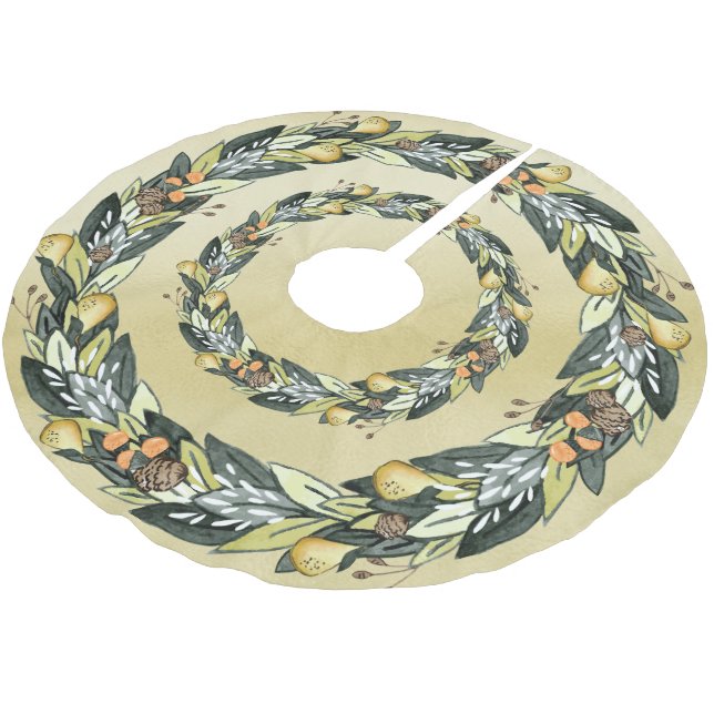 Pear Tree, Golden Christmas Tree Skirt (Angled)