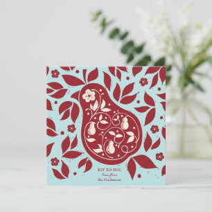 Pear Tree Partridge - cranberry red Holiday Card