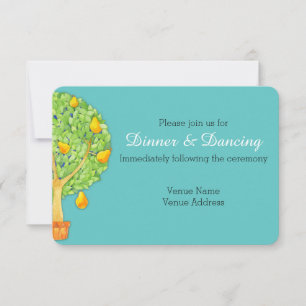 Pear Tree teal Wedding Reception Invitation Insert