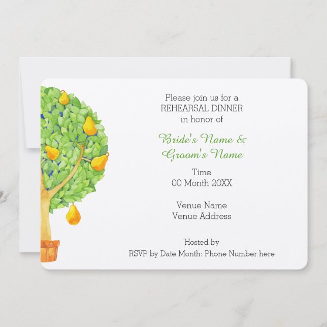 Pear Tree Wedding Rehearsal Dinner Invitation (Front)