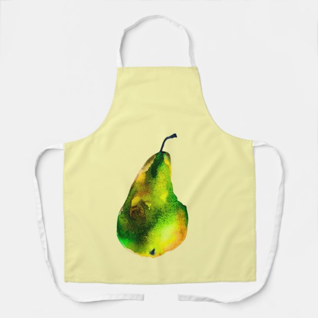 Pear watercolor green fruit apron (Front)