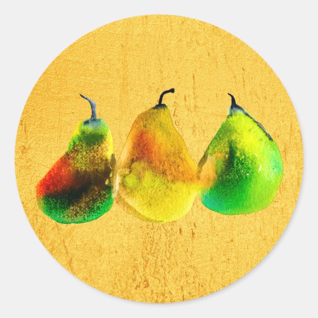 Pear watercolor green fruit classic round sticker (Front)