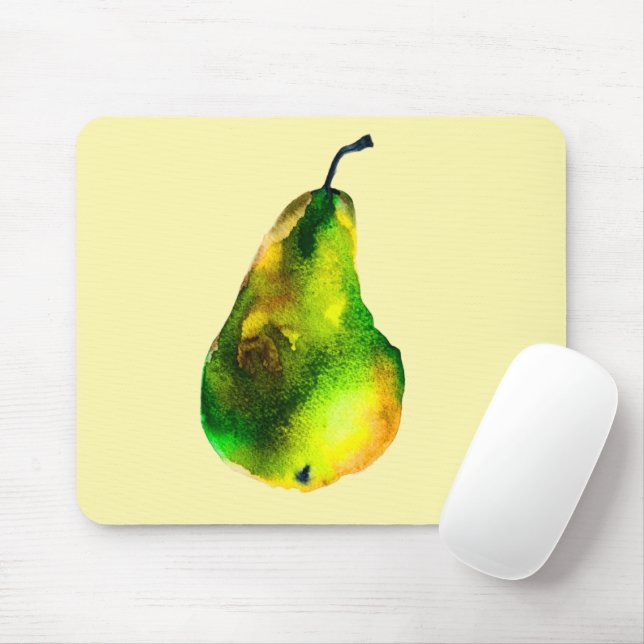 Pear watercolor green fruit mouse pad (With Mouse)