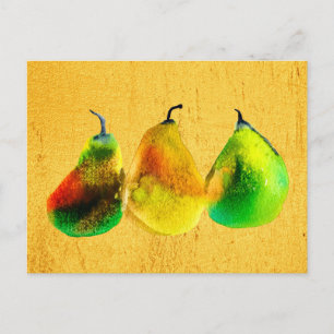 Pear watercolor green fruit postcard