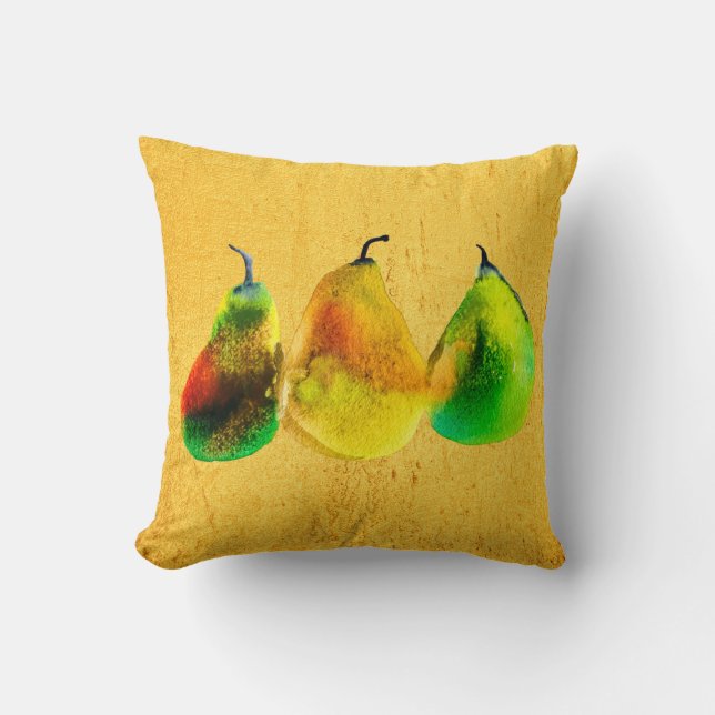 Pear watercolor green fruit throw pillow (Front)