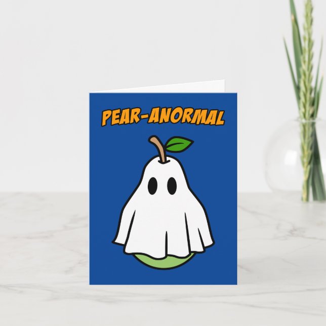 Pearanormal Halloween Pear Ghost Pun Holiday Card (Front)