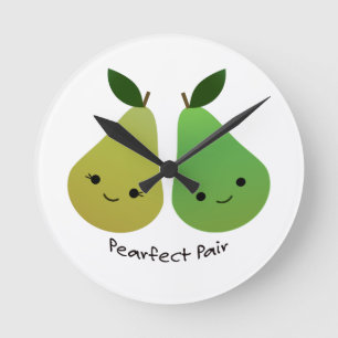 Pearfect Pear Kawaii Pears Round Clock