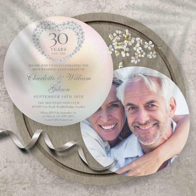 Pearl 30th Wedding Anniversary Photo Invitation (Creator Uploaded)