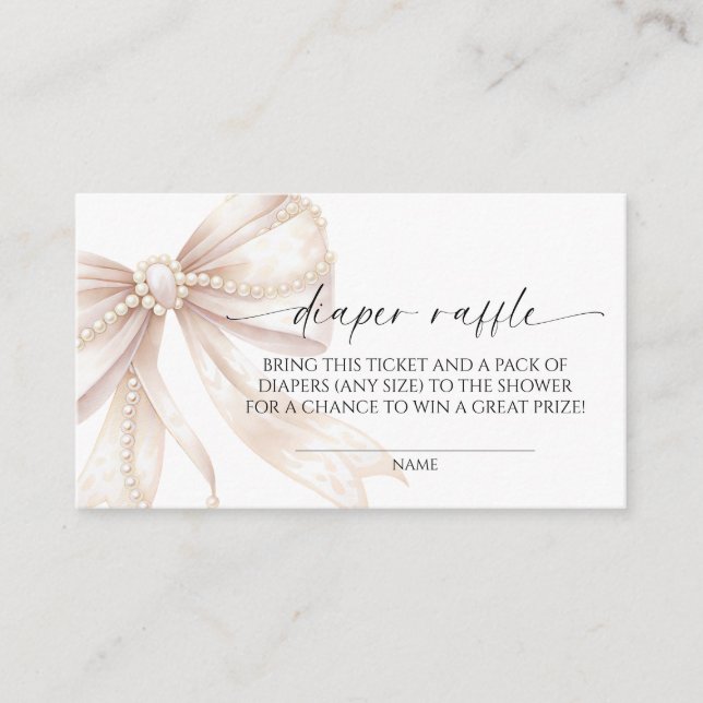 Pearl and Bow Diaper Raffle  Enclosure Card (Front)