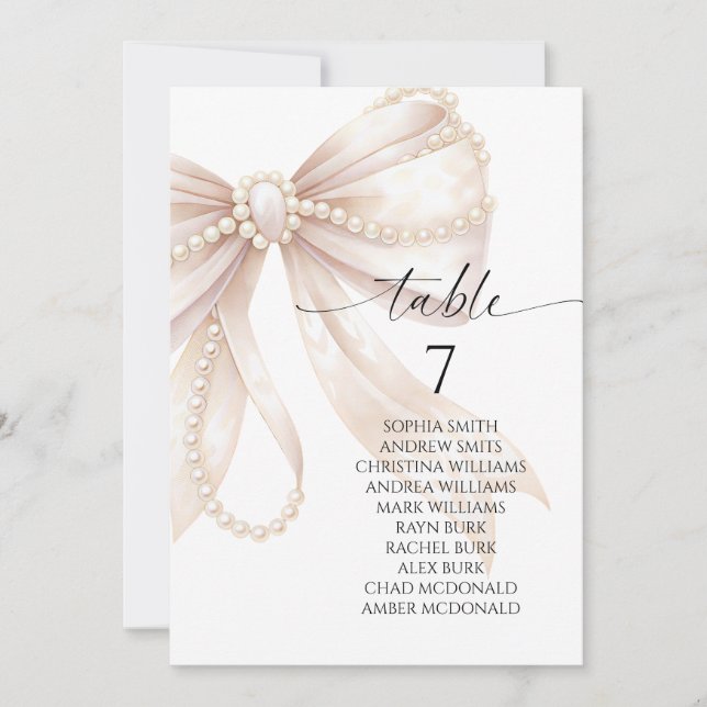 Pearl and Bow Table Number Seating Chart (Front)
