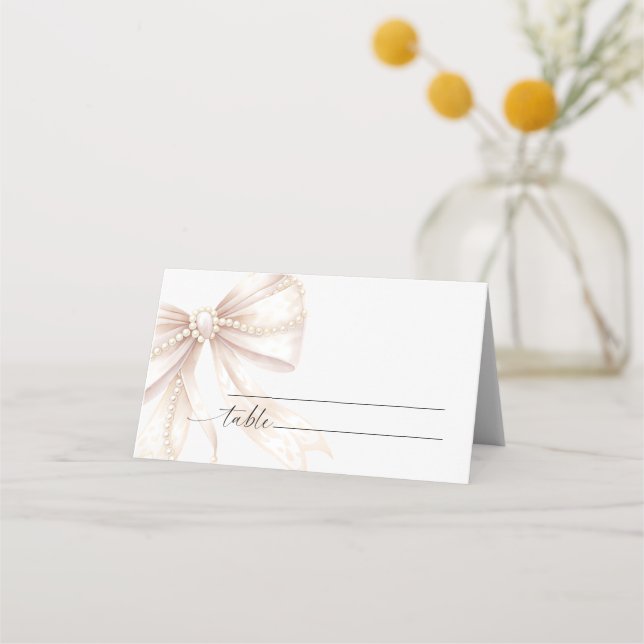 Pearl and Bow Wedding  Place Card (Front)