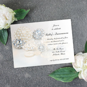Pearl and Diamond Buttons Quinceañera Party Invitation