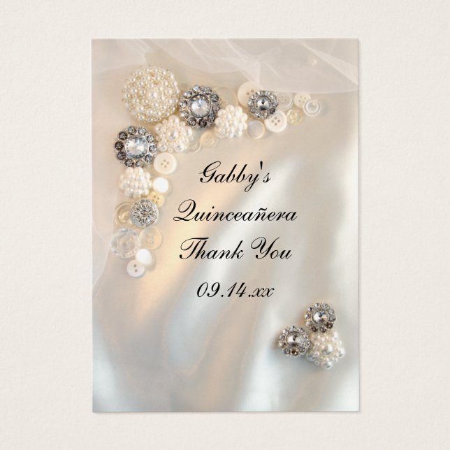 Pearl and Diamond Thank You Quinceañera Favour Tag (Front)