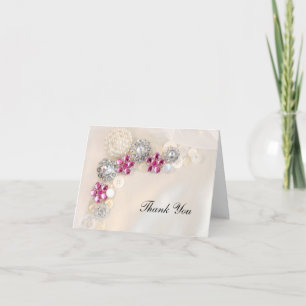 Pearl and Pink Diamond Button Bridesmaid Thank You Card