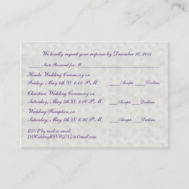 Pearl and Silver Mini RSVP Card (Front)
