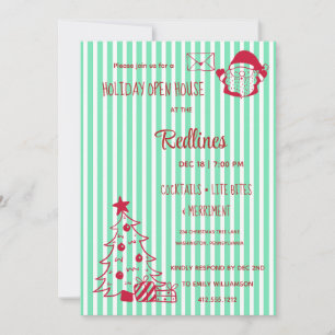 Pearl Aqua Plaid Holiday Open House Invitation