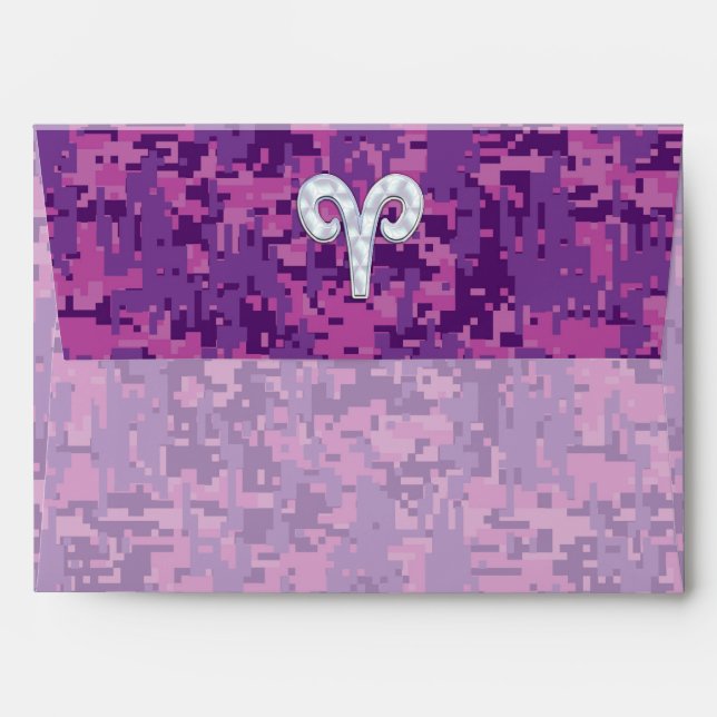 Pearl Aries Zodiac Sign on Pink Digital Camo Decor Envelopes (Back (Top Flap))
