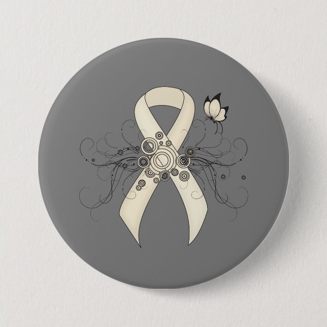 Pearl Awareness Ribbon Butterfly 7.5 Cm Round Badge (Front)