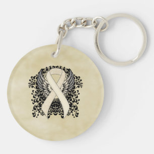 Pearl Awareness Ribbon with Wings Key Ring
