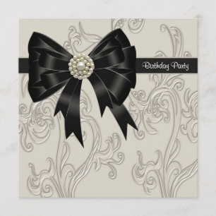Pearl Black and Cream Swirl Birthday Party Invitation