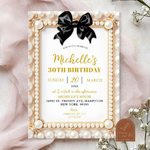 Pearl Black Bow Birthday Invitation