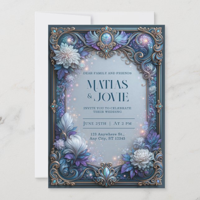 Pearl Bloom Celestial Filigree Wedding Invitation (Front)