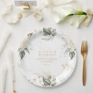 Pearl Blush Floral Elegance Border Wedding ID989 Paper Plate