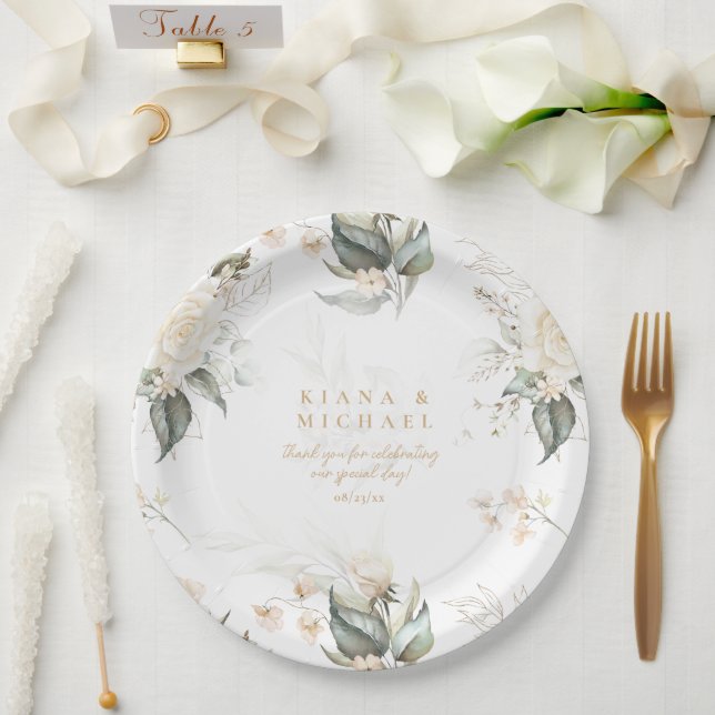Pearl Blush Floral Elegance Border Wedding ID989 Paper Plate (Wedding)